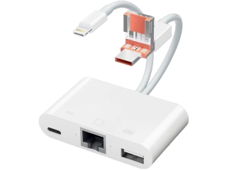 Dual Head USB-C/USB-A Lightning USB Ethernet mit Charge-In Lightning