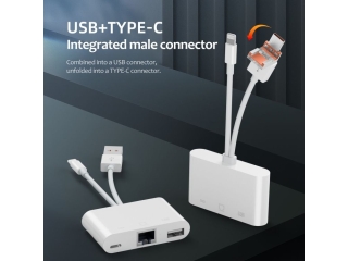 Dual Head USB-C/USB-A Lightning USB Ethernet mit Charge-In Lightning