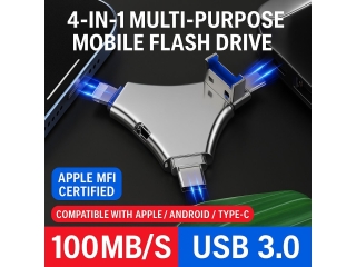4-in-1 USB-C & Lightning MicroUSB 128GB FlashDrive USB 3.0 OTG Adapter