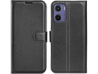 Motorola Moto E15 Lederhülle Portemonnaie Karten Etui schwarz
