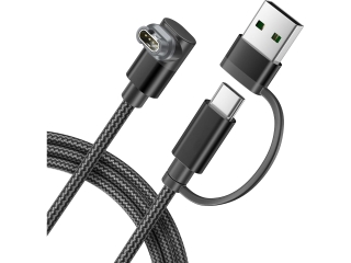 2-in-1 USB-C/USB-A Garmin Smartwatch Ladekabel mit 90 Grad Winkel