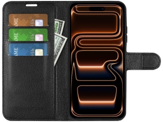 Apple iPhone 17 Pro Lederhülle Portemonnaie Karten Etui schwarz