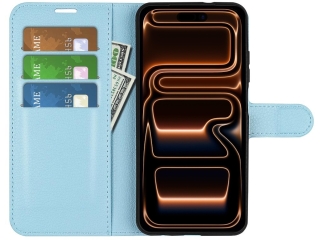 Apple iPhone 17 Pro Lederhülle Portemonnaie Karten Etui hellblau