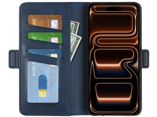 Apple iPhone 17 Pro Leder Hülle Karten Ledertasche dunkelblau