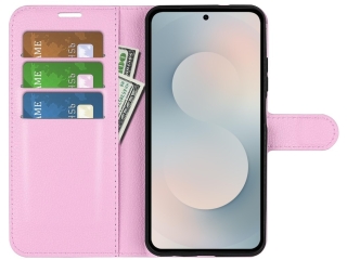 Samsung Galaxy S25 FE Lederhülle Portemonnaie Karten Etui rosa