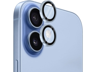 Apple iPhone 17 Kameraschutz Glas mit Aluminiumrahmen hellblau