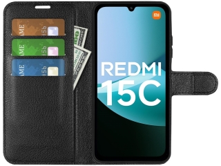 Xiaomi Redmi 15C 4G Lederhülle Portemonnaie Karten Etui schwarz