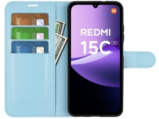 Xiaomi Redmi 15C 5G Lederhülle Portemonnaie Karten Etui hellblau