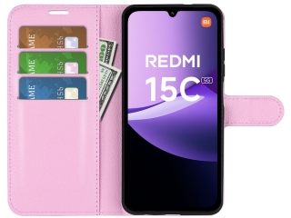 Xiaomi Redmi 15C 5G Lederhülle Portemonnaie Karten Etui rosa