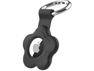 Apple Airtag Liquid Silikon Flower Case mit Anhänger schwarz