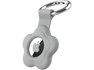 Apple Airtag Liquid Silikon Flower Case mit Anhänger grau