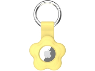 Apple Airtag Liquid Silikon Flower Case mit Anhänger gelb