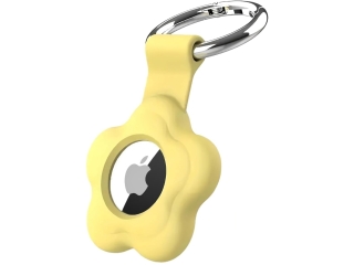 Apple Airtag Liquid Silikon Flower Case mit Anhänger gelb