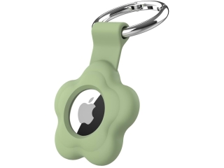 Apple Airtag Liquid Silikon Flower Case mit Anhänger grün