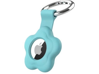 Apple Airtag Liquid Silikon Flower Case mit Anhänger türkis