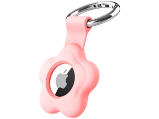 Apple Airtag Liquid Silikon Flower Case mit Anhänger rosa