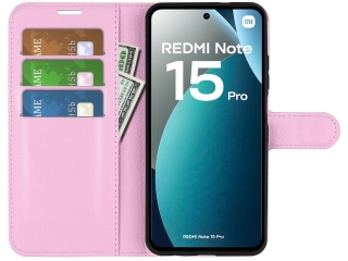 Xiaomi Redmi Note 15 Pro 4G Lederhülle Karten Portemonnaie rosa