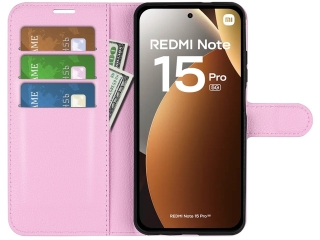 Xiaomi Redmi Note 15 Pro 5G Lederhülle Karten Portemonnaie rosa