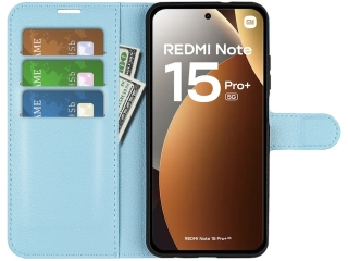 Xiaomi Redmi Note 15 Pro+ Lederhülle Portemonnaie Karten Etui hellblau