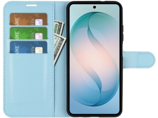 Samsung Galaxy S26 Lederhülle Portemonnaie Karten Etui hellblau