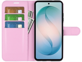 Samsung Galaxy S26 Lederhülle Portemonnaie Karten Etui rosa