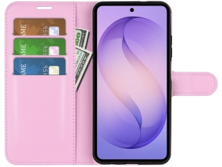 Samsung Galaxy S26+ Lederhülle Portemonnaie Karten Etui rosa