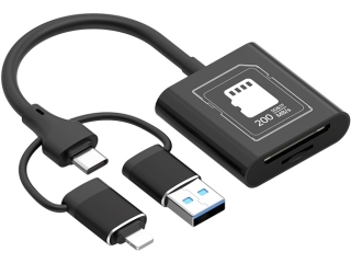 3-in-1 Dual SD V30 Card Reader USB 3.1 USB-C Lightning Adapter