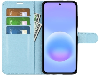 Samsung Galaxy A57 Lederhülle Portemonnaie Karten Etui hellblau