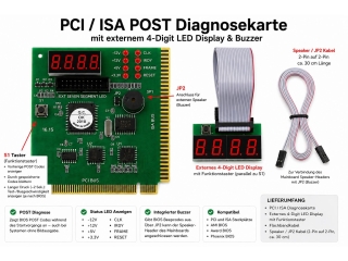 PC Analyzer POST Diagnosekarte PCI ISA mit externem LED Display