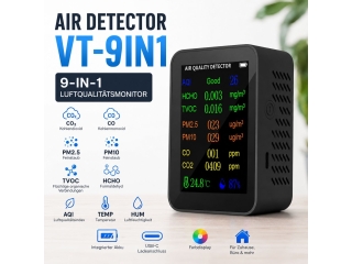 AirGuard VT-9IN1 Smart Luftqualitätsmonitor mit Farbdisplay