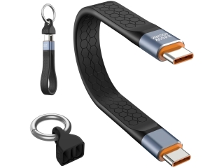 Kurzes USB-C Kabel 240W PD 40Gbps 8K mit Schlüsselanhänger schwarz