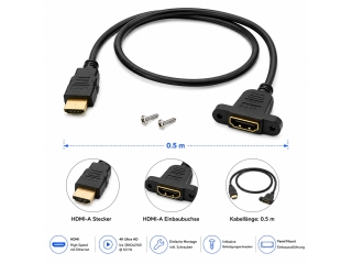 HDMI Einbau-Verlängerungskabel HDMI-A Stecker auf HDMI-A Buchse 0.5m