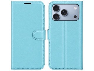 Apple iPhone 18 Pro Lederhülle Portemonnaie Karten Etui hellblau