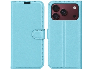 Apple iPhone 18 Pro Max Lederhülle Portemonnaie Karten Etui hellblau