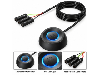 Grosser Externer PC Power On/Off Schalter mit LED rund mit 1,8 m Kabel