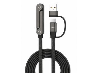 2-in-1 USB-C, USB-A 240W Ladekabel mit Kickstand Handyhalterung 
